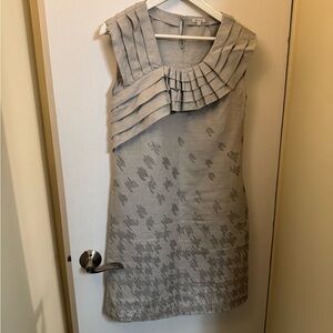 Rive Sleeveless Light Gray Linen Pleated Collar Mini Dress